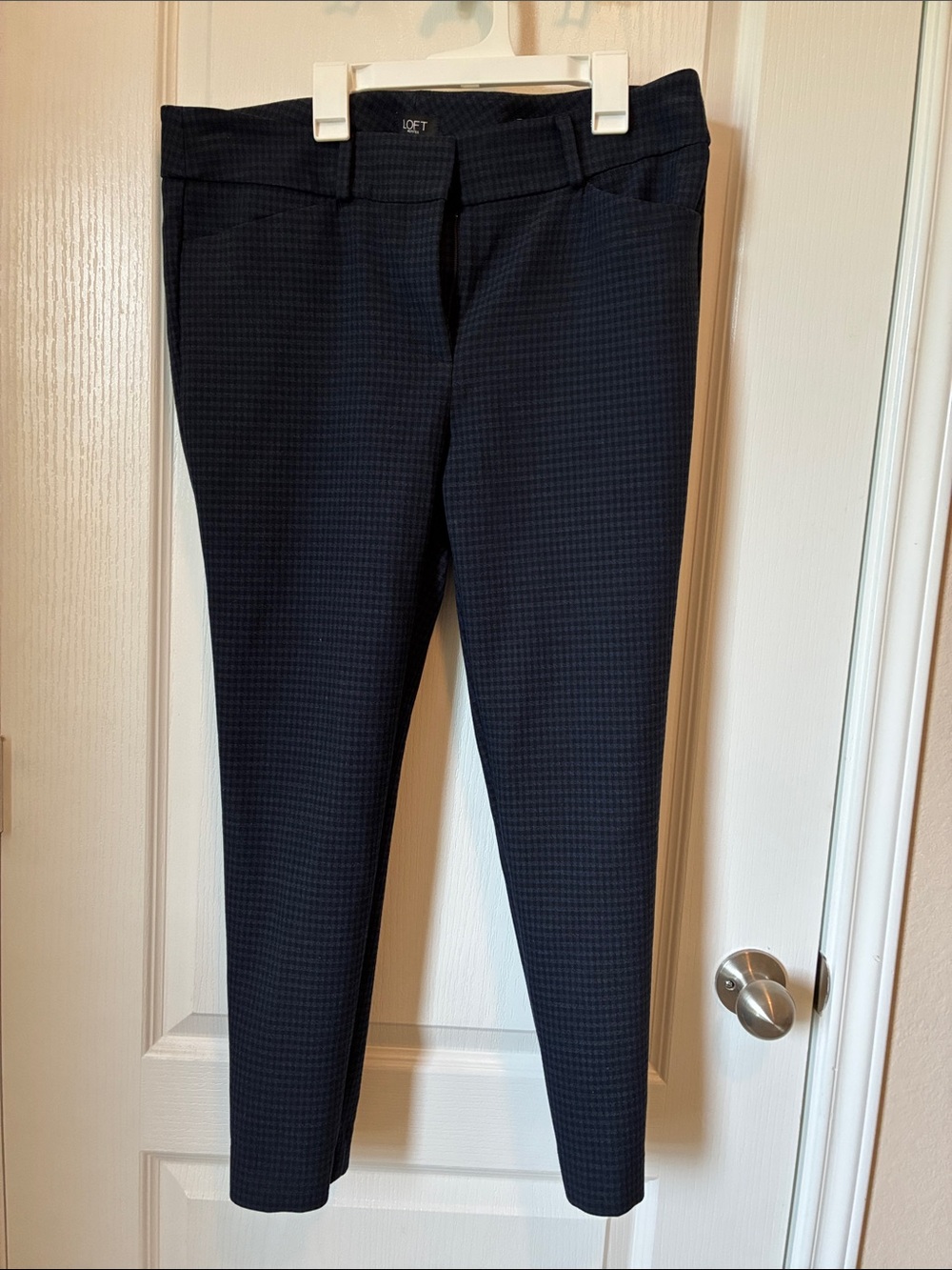 LOFT Navy Micro-Houndstooth Skinny Ankle Pants - Dark Navy